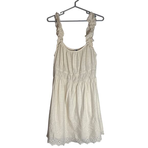 Old Navy Waist-Defined Ruffle Mini Dress Womens XL Beige Cream Fairy Cottage - Picture 2 of 10
